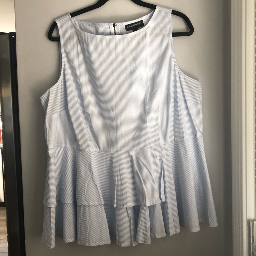 light blue & white striped peplum blouse